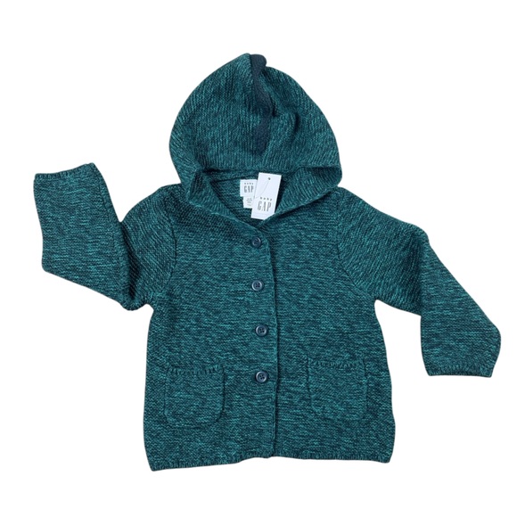 GAP Other - NWT Baby GAP Dino Garter Hoodie Green Cardigan Sweater Boy 12-18 Months